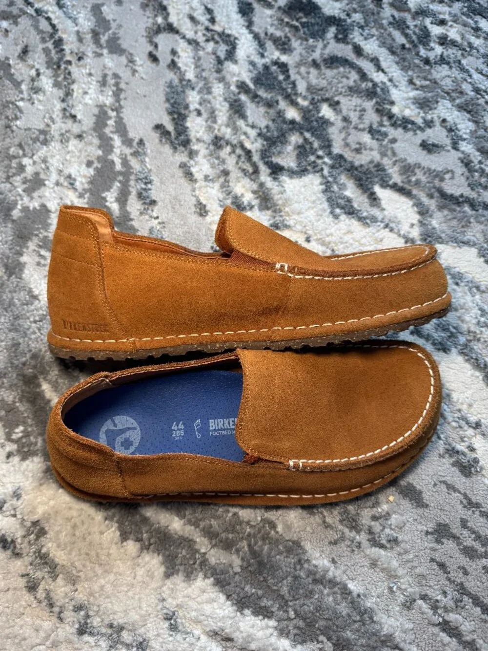 Birkenstock Utti Loafers in Mink Suede with White Contrast Stitching